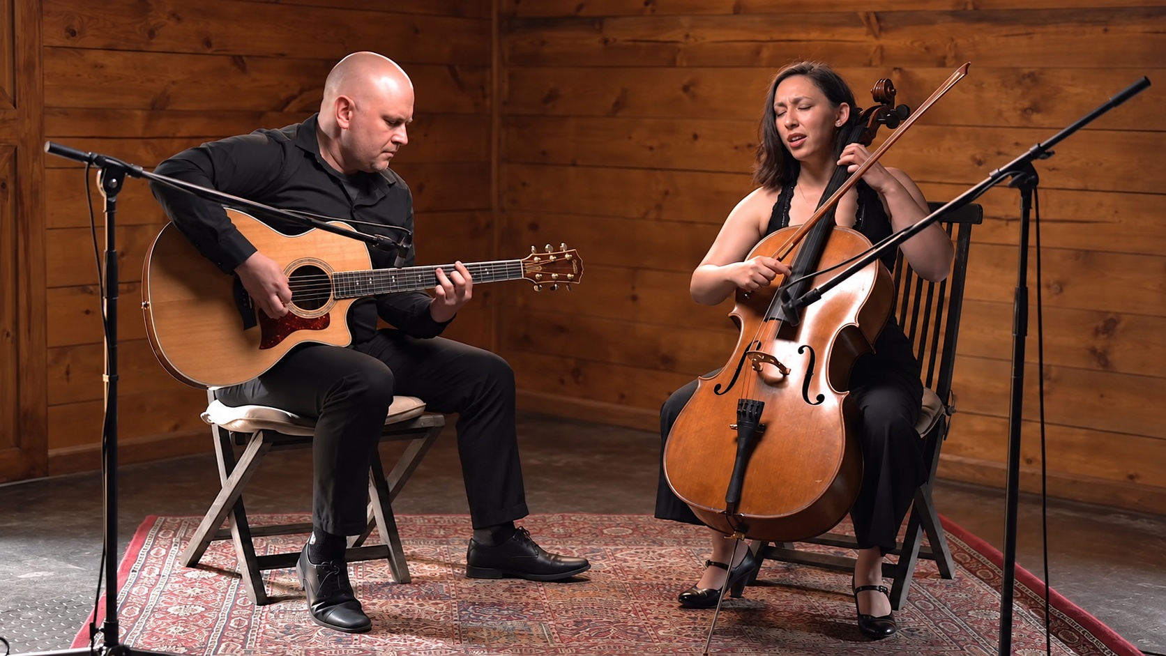 Friend and Fintan performing live guitar and cello music